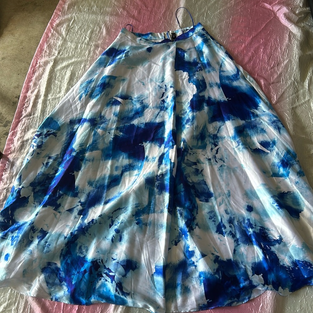 It’s a blue and white long skirt. It was worn once to my homecoming.